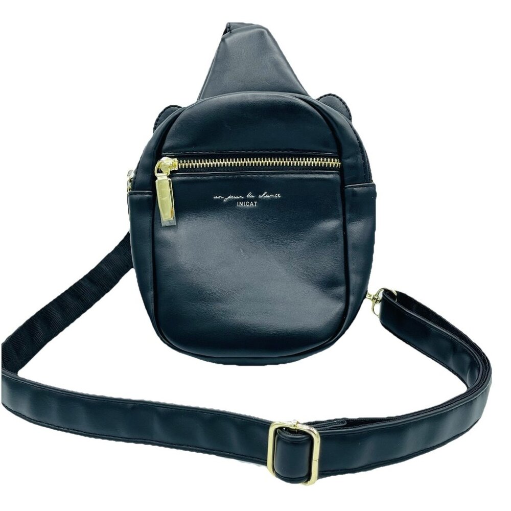 Inicat Crossbody Side Black Faux Leather Bag Shoulder Wallet Phone Pocket